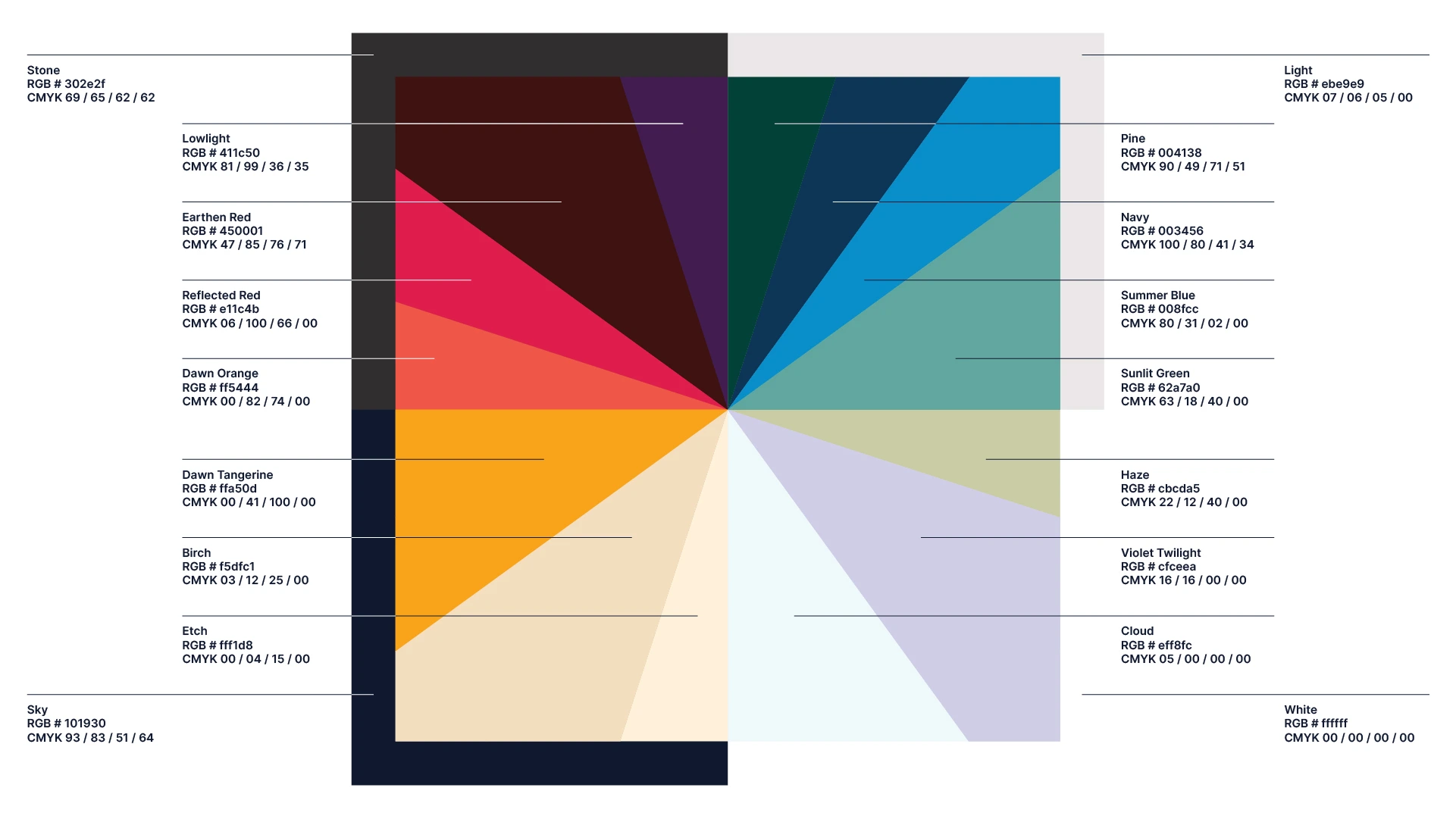 Abbe Museum brand redesign color palette is inspired by Maine's colors of the dawn light. Brand design by In-House International.