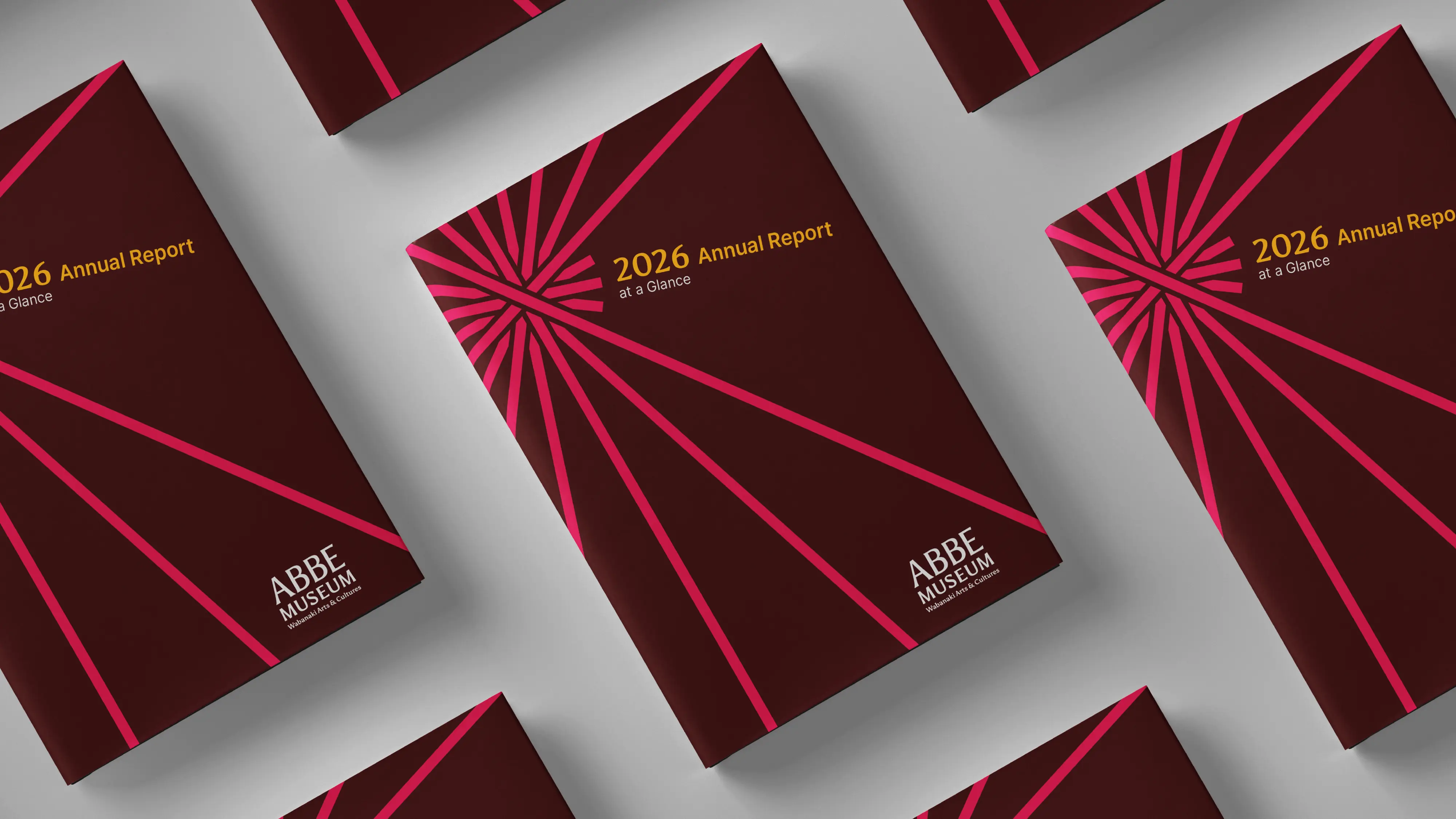 Abbe Museum brand redesign in use: Cover design template for non-graphical museum materials featuring new logo and design system. Brand design by In-House International.